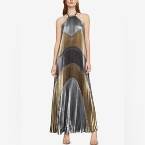 BCBGMaxAZARIA NWT Colorblock Pleated Gown Formal Party Metallic Size Small